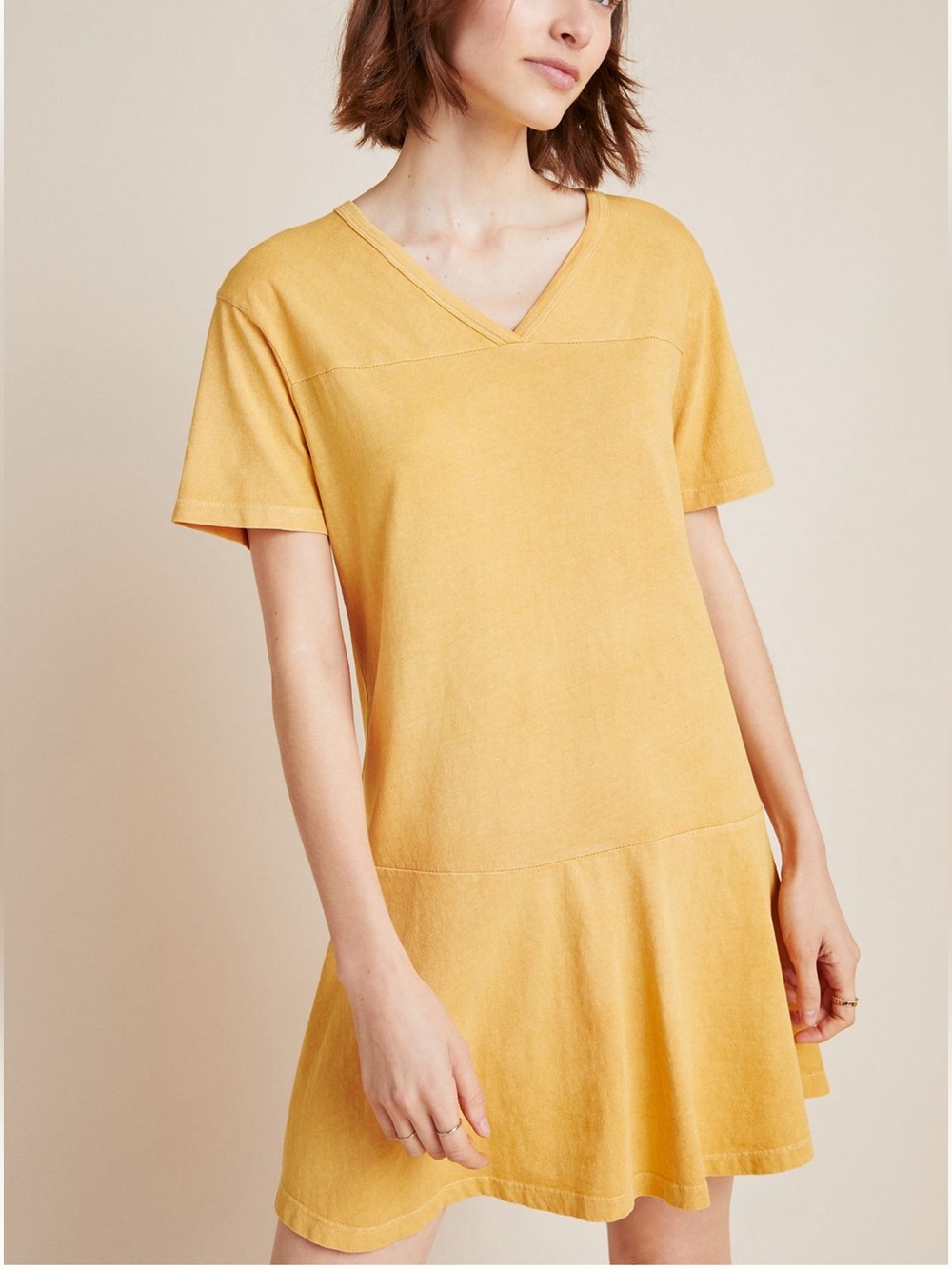 Monrow Tan V-Neck Short Sleeve Swing Dress